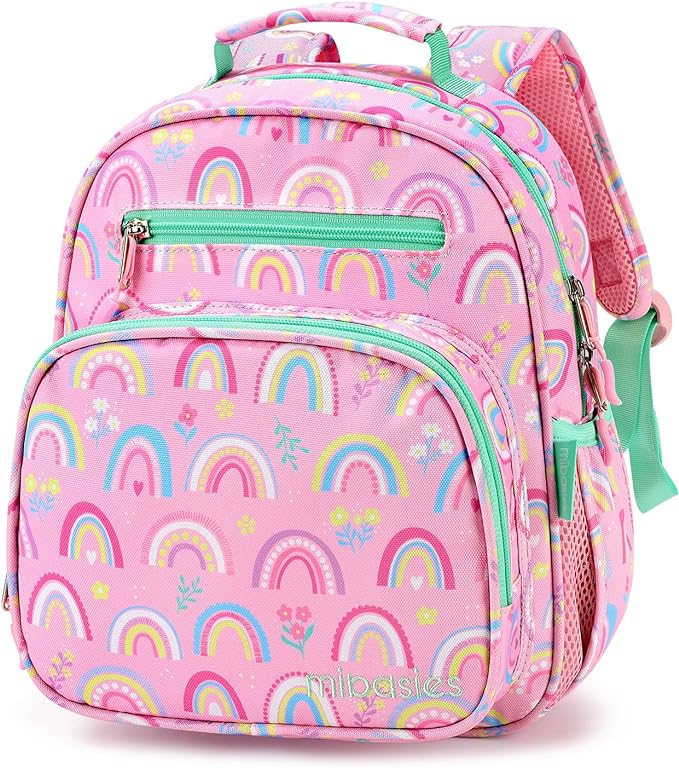 mibasies Toddler Backpack for Girls 2-4: Cute Kids Backpacks for Girls - Preschool Kindergarten Backpack - Rainbow Pink