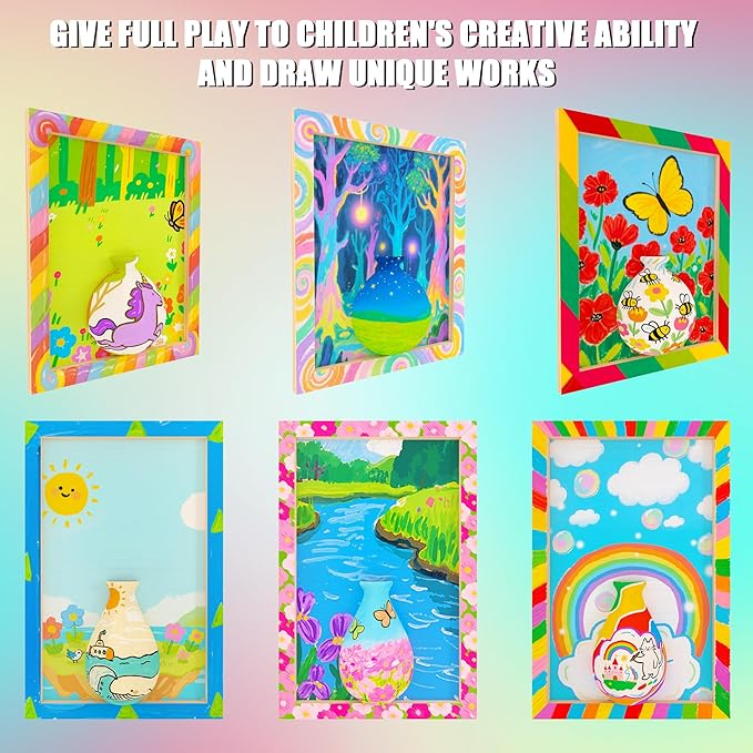 Crafts Gift for Girls, DIY 3D Felt Flowers Wooden Vase Picture Frame Painting Kit, Arts and Crafts Project for Kids Age 6 7 8 9 10 11 12 Years Old (Felt Flowers)