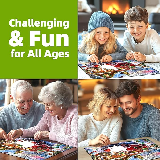 500 Piece Puzzles for Adults Christmas Winter Wonderland Village Cabin Scene with Vintage Truck Snowman & Cozy Cabin at Country Night Festive Jigsaw Puzzle Holiday Lights Festive Gifts for Family
