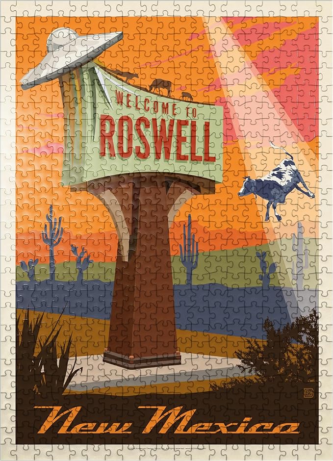 MyPuzzle Roswell, New Mexico, Vintage Poster - Premium 500 Piece Jigsaw Puzzle for Adults
