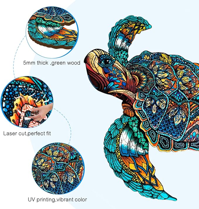 Wooden Puzzles for Adults - Sea Turtle Wooden Jigsaw Puzzles for Adults - Unique Animal Shape Wood Cut Puzzles Relax Puzzles (L-14.9 * 12.6in - 300psc)