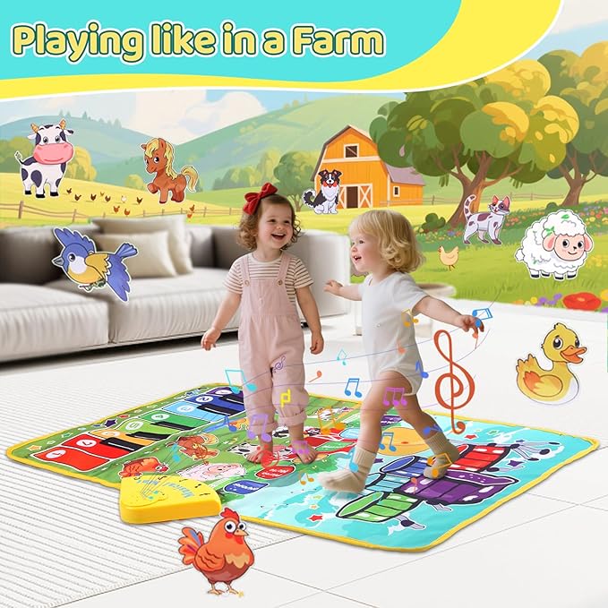 3-in-1 Musical Mats,Kids Floor Piano Drum Animal Music PlayMat,Montessori Sensory Early Educational Learning Toys for Baby,Girls Boys Infant Music,Birthday Christmax Toddlers Gifts 1 2 3 4 5 Years Old