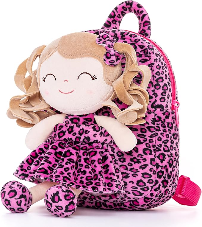 Gloveleya Toddler Backpack Baby Girl Gifts Curly Hair Plush Figures Dress Backpack Kids Backpack Curly Animal - Giraffe 9inches