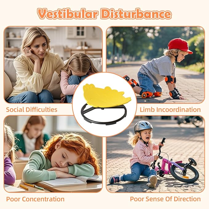 Spinning Chair for Kids, Sensory Integration Training Swivel Chair for Children with Autism & ADHD, for Balance & Body Coordination Training, Yellow Fish