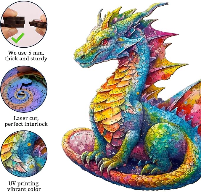 Jigfoxy Wooden Puzzles for Adults, Dragon Wood Puzzles Adult, Unique Animal Shape Wooden Jigsaw Puzzles for Adults, Birthday Gifts for Puzzle Lovers, Family, Friend (L-14 * 12in-280pcs)