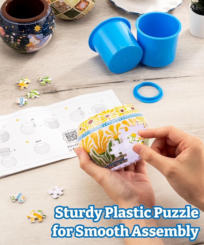 PieceRelax 3D Puzzle Planter 80 Pieces - Summer Blossoms, Home Decor Flower Pots for Indoor Cactus, Succulents Pots [K1126]