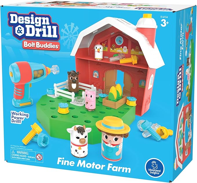 Educational Insights Design & Drill Bolt Buddies Barn - Construction Toys & Tools for Kids, Take Apart STEM Set with Real Electric Toy Drill, Pretend Play Building Kit, Gifts for Toddlers Ages 3+