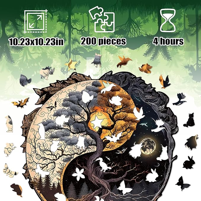 Wooden Puzzles for Adults, 200 Pieces Tree of Life Puzzle Uniquely Irregular Animal Shaped Wooden Jigsaw Puzzles, Creative Gift for Teenagers and Adults