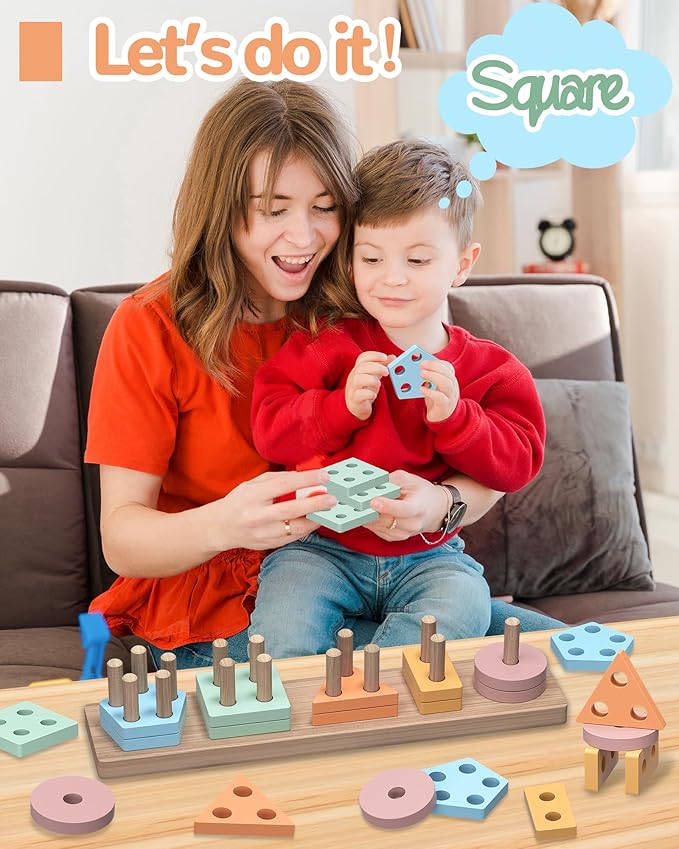 Montessori Toys for 1 2 3 Year Old Boy Girl, Toys for Ages 2-4 Toddlers Kids Baby, 1 2 Year Old Birthday Gifts, Wooden Learning Puzzles Shape Sorter Toys for Toddlers 1-3