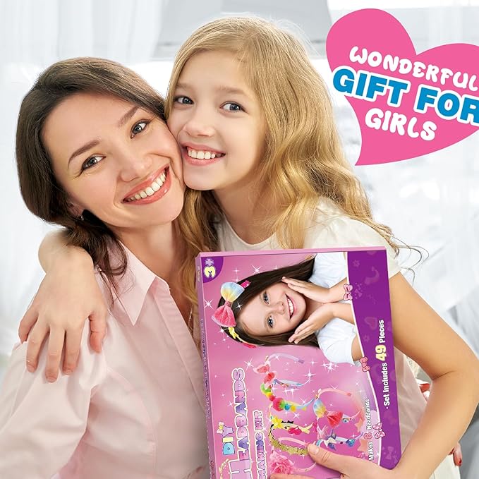 SYOKZEY Hair Accessories for Girls, Headband Making Kit,Toys Gifts for 3-12 Years Old Girls,Toys Age 6-8, Arts and Craft Kits, Birthday Presents DIY Christmas Basket Stuffers- 49 Pc