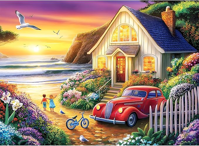 300 Piece Puzzles for Adults,Sea Puzzle 300 Pieces,Ocean House Jigsaw Puzzles for Kids Adult Senior Premium Cardboard Puzzle for Relaxation Tabletop Jigsaw Puzzle Family Activity Game Night Gifts