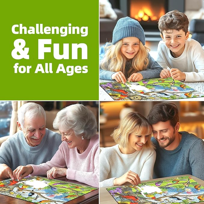 Birds of Spring 1000 Piece Jigsaw Puzzle for Adults Garden Colorful Songbirds on Tree Branch Scene Landscape Puzzle Challenging Family Puzzle Perfect for Game Nights (27.5"X19.6")