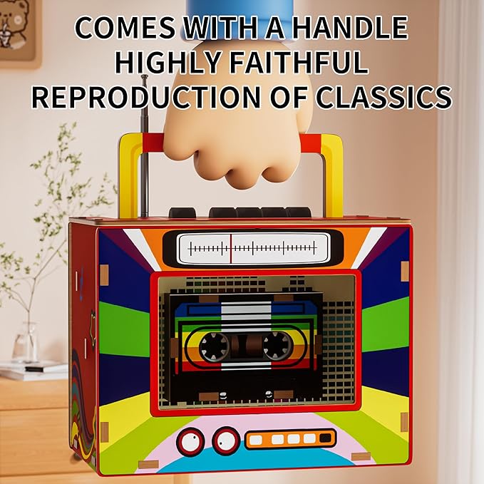 3D Puzzle Vintage Radio, DIY Assembly Model with FM Radio Function, Wood Construction, (Red)