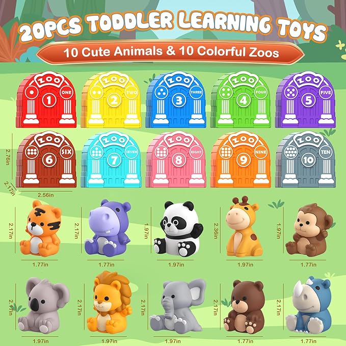 Toddler Toy for 1 2 3+ Years Old, Learning Toy for Toddlers with 20PCS Safari Animal, Montessori Educational for Kids,10 Animals &10 Houses for Babies Boys Girls Easter Christmas Birthday Gift