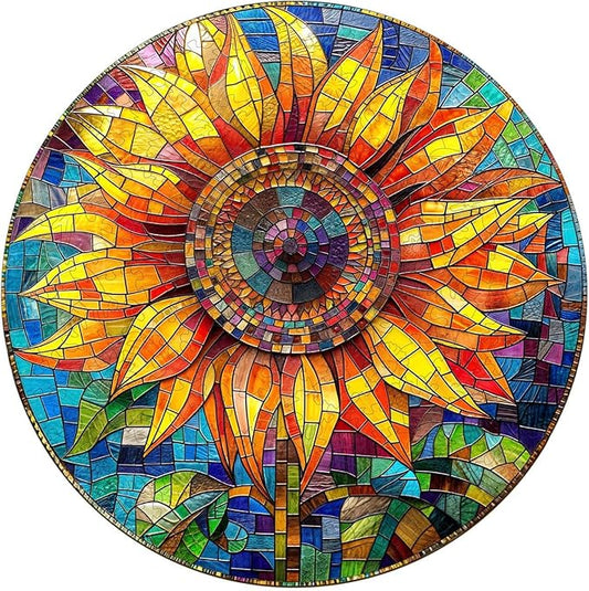 Wooden Puzzle for Adults, Stained Glass Sunflower Wood Puzzles Adult - Unique Animal Shape Wooden Jigsaw Puzzles for Adults - Birthday Gifts for Puzzle Lovers, Family