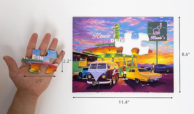 Large Piece Jigsaw Puzzle – Easy & Colorful, Dementia & Memory Activities for Seniors, Elderly Gifts, 16 Pieces, Howie's Drive-in