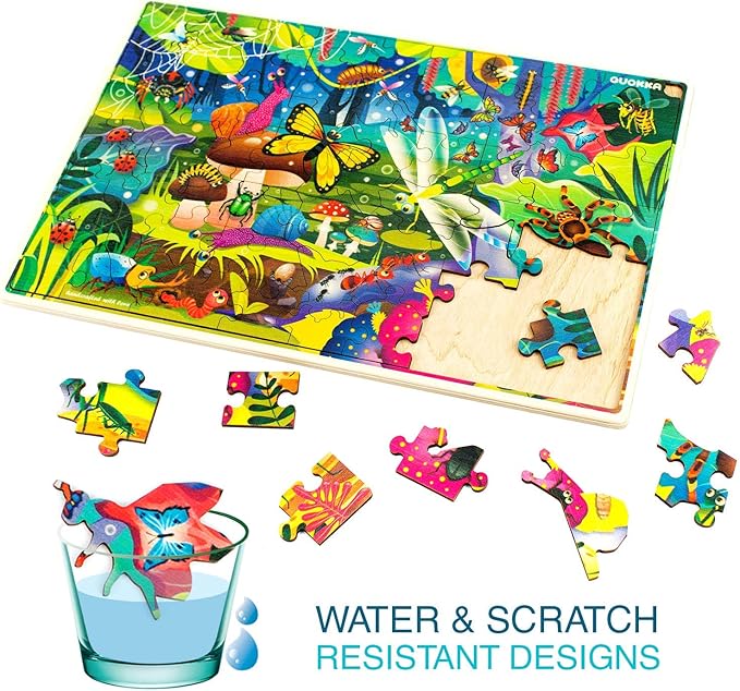 QUOKKA Wooden Puzzles for Kids Ages 4-6 – 4 x 60 Piece Kids Puzzles Ages 4-8-10 Year Olds by QUOKKA - Jigsaw Learning Game with Animals Dinosaurs City for 3-5 yo Wood Toys for Boys and Girls