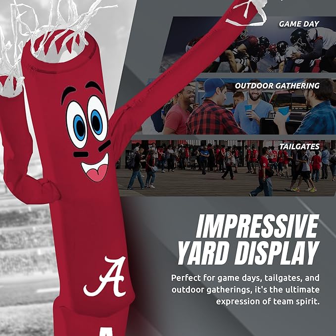 NCAA Alabama Crimson Tide Football Wacky Waving Inflatable Tube Guy with LED Lights & Built-in Blower - 6" x 36" x 96" Inflatable Tube Man Crazy Sports Fan Outdoor Party Decoration