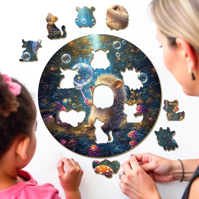 Wooden Puzzles for Kids Ages 4-6 - Bubble Hedgehog 50 Pieces Children Puzzles - Large Pieces Kids Puzzle with Unique Shapes - Educational Puzzles Toys for Boys and Girls (11.4 * 11.4 in)