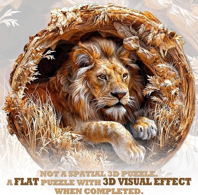 KAAYEE Wooden Puzzles for Adults, 3D Vision Effect Lion King Wooden Jigsaw Puzzles 300 PCS Unique Shape Advanced Wood Puzzle Adult, Fathers Birthday Family Game (L-13.4 * 13.4in)