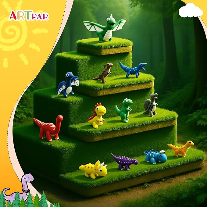 Air Dry Clay Kits,Dinosaur Modeling Magic Clay for Kids,12 Box Dinos DIY Art Crafts Kit,Safe & Non-Stick with Sculpting Tools & Tutorials, Family Party Favors for Boys & Girls Age 3-12 Year