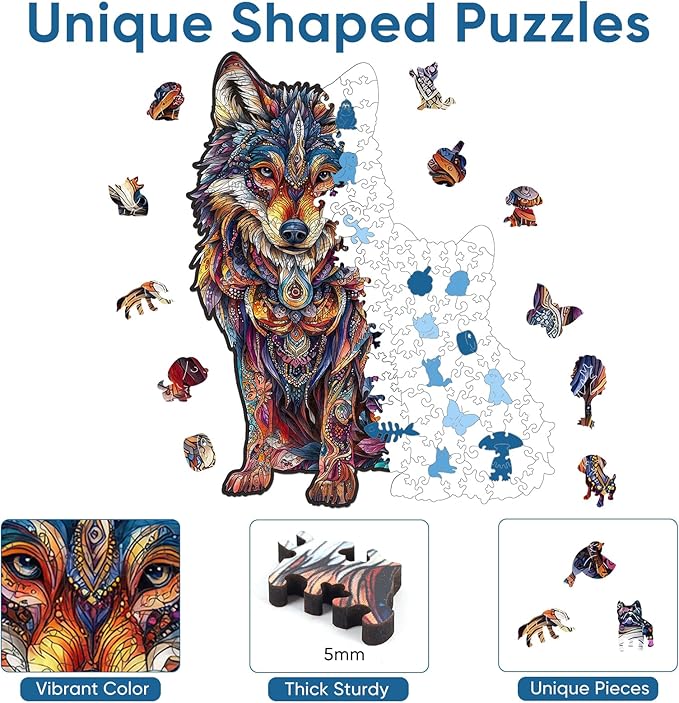 Ruikiyart Wooden Puzzles for Adults, 5MM 500 Pieces Wolf Family Wooden Jigsaw Puzzles, Animal Unique Shaped Puzzle Gifts for Adults and Kids on Thanksgiving,Family Puzzle Games (14.9"*18.5")