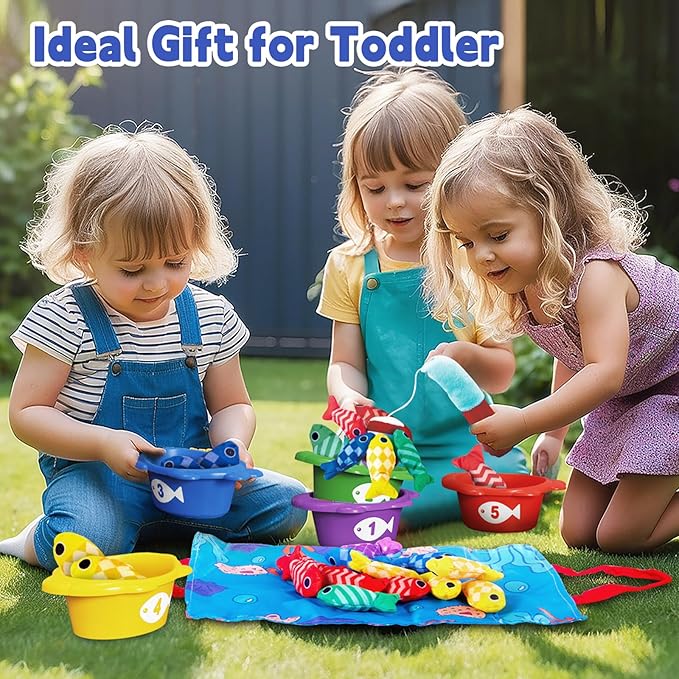 Baby Toys for 1 Year Old - Fishing Game for Toddlers 1-3, Montessori Toy for Toddler kids Number Counting, Color Sorting, Shape Learning, 22PCS Fishing Toy Gift for 1 2 3 Years Old Boy Girl Birthday
