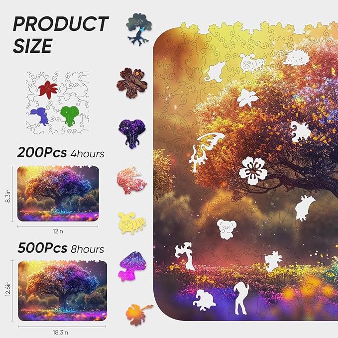Wooden Puzzles for Adults 200 Pieces, Tree of Life Jigsaw Puzzles, Unique Shape Adult Puzzles, Irregular Wood Puzzles Creative for Adults Family Game (8.3x12 in)