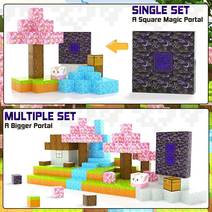 Magnetic Blocks - Build Mine Magnet World Cherry Blossom Set, Magnetic Tiles Building STEM Toys for Boys & Girl Kids Toddler Toys for 3+ Years Old