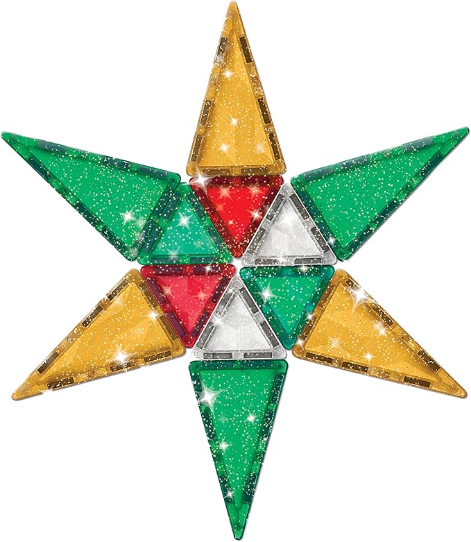 CreateOn Crayola Holiday Glitter Mini PIP Magnetic Tiles, Magnetic Kids’ Building Toys, STEM Learning Travel Toys for Boys and Girls, 27-Piece Set