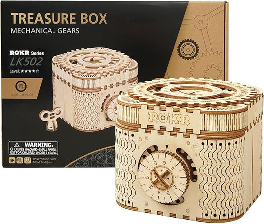 ROKR 3D Assembly Wooden Puzzle DIY Crafts Kit Fun Creative DIY Toy Treasure Box Brain Teaser Mechanical Engineering Model Building Kits Educational Toy Birthday Gift for Adults and Kids Age 14+