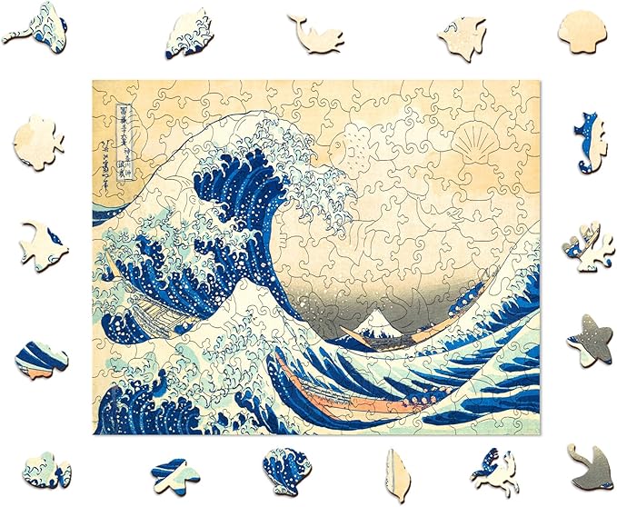 Adults Wooden Puzzles, Wooden Jigsaw Puzzles, Unique Irregular Shape Sea Wave Wood Puzzles, 200 Pcs, Wall Art Decoration for Home