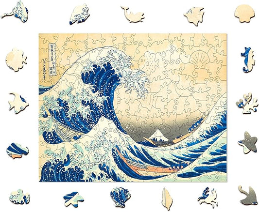 Adults Wooden Puzzles, Wooden Jigsaw Puzzles, Unique Irregular Shape Sea Wave Wood Puzzles, 200 Pcs, Wall Art Decoration for Home