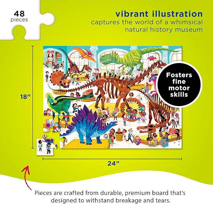 Crocodile Creek Above + Below 48-Piece Jigsaw Floor Puzzle - Fun Floor Puzzles for Kids Ages 4-8 - Day at The Dinosaur Museum - 18 x 24 inches Finished