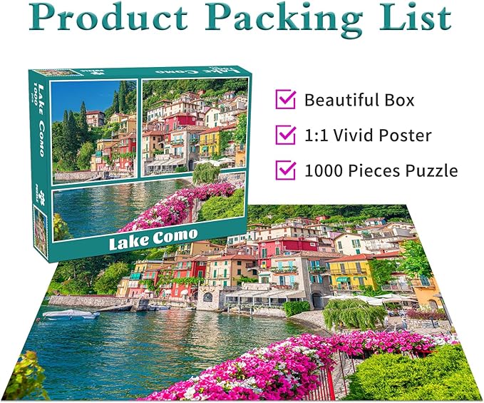 Jigsaw Puzzles for Adults 1000 Piece Puzzle for Adults 1000 Pieces Puzzle 1000 Pieces-Italy Famous Scenery Lake Como