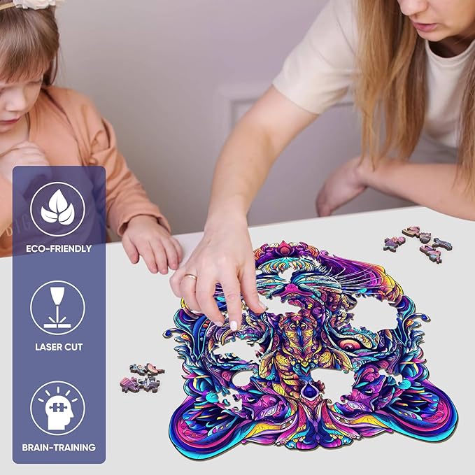 Ruikiyart Wooden Puzzles for Adults, 5MM 500 Pieces Tiger Wooden Jigsaw Puzzles, Mandala Animal Puzzle Unique Shapes Gift for Kids and Adults on Birthday,Thanksgiving,Christmas (15.1"x16.7")