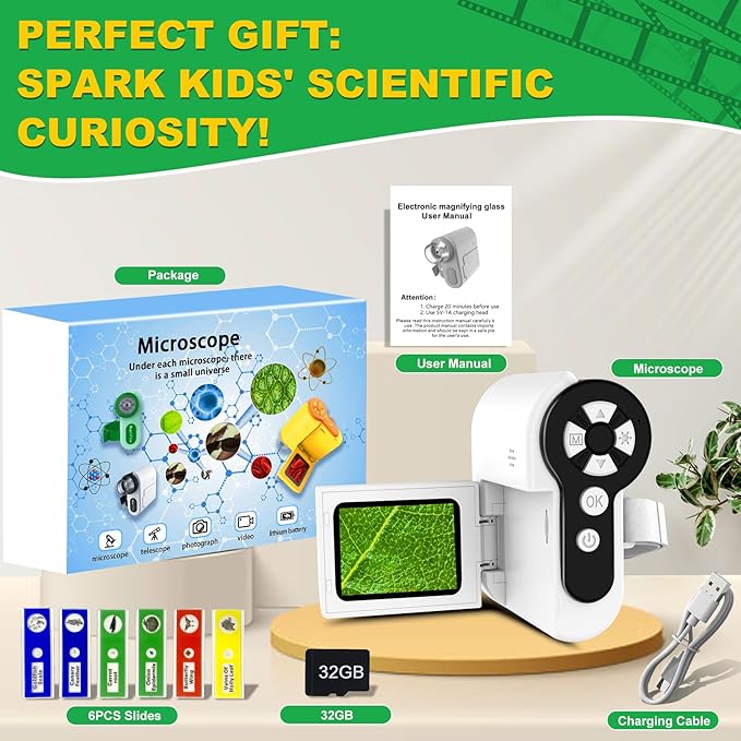 Laradola Microscope for Kids: Mini Pocket Digital Microscope 1000X Zoom Science Kits Learning & Educational STEM Toys for Age 3 4 5 6 7 8 10-12 Boys Girls Christmas Birthday Gifts