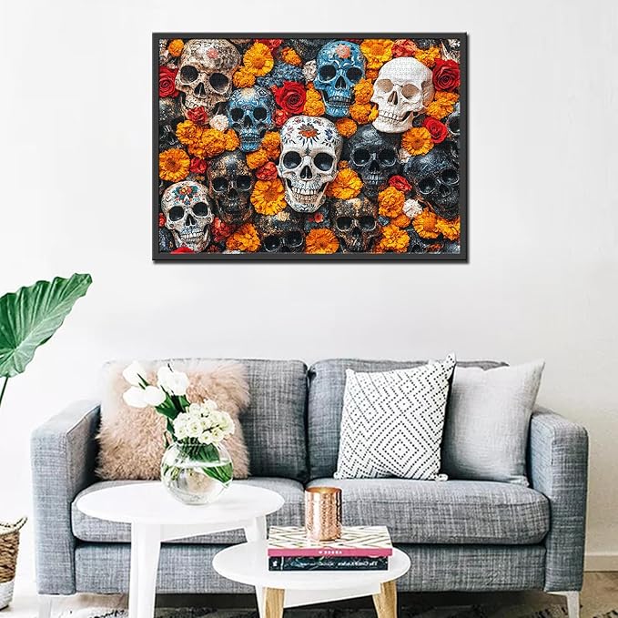 Tucocoo 1000-Piece Jigsaw Puzzle, Skull Art, Day of the Dead, 19.69 x 27.56 inches, Cardboard, 14+ Years, 1 Set, 1 Puzzle, 1000 Pieces, 1 Box, Perfect for Home Decor, Family Game Nights