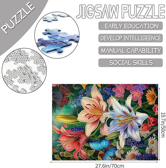 1000 Pieces Azalea Flower Art Puzzle for Adults - Nature Floral, Impossible Colorful Butterfly and Flowers Challenge