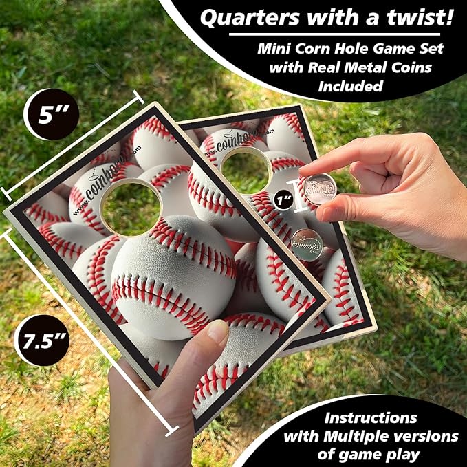 Coinhole Desktop Coin Bouncing Party Game Set | Tabletop Cornhole Board Game | Small Cornhole Travel Game Includes Coins