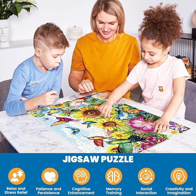 500 Pieces Puzzle for Adults - Summer Birds Garden Jigsaw Puzzle for Adults Kids Teens,Recycled Cardboard Hummingbird Flowers Puzzle 500 Pieces,Challenging Game for Family Fun & Gift Idea,20.5 x 15 in