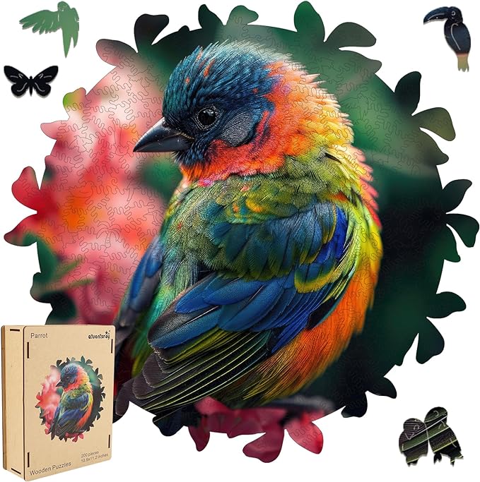 Wooden Puzzles for Adults, Finch Bird 200pcs, Medium, Irregular Shape, Tropical Style, Jigsaw Puzzle, 10.9 x 11.2 in