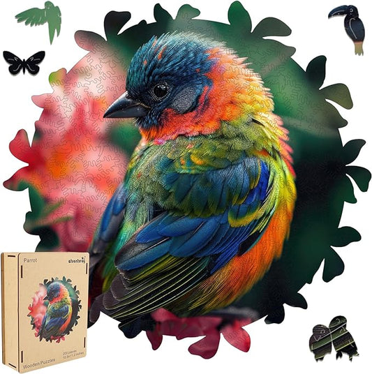 Wooden Puzzles for Adults, Finch Bird 200pcs, Medium, Irregular Shape, Tropical Style, Jigsaw Puzzle, 10.9 x 11.2 in