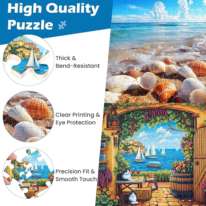 2 Pack 300 Pieces Puzzle for Adults,Beach Puzzle Vineyard Jigsaw Puzzles 300 Pieces for Adults Kids Seniors Recycled Cardboard Puzzles Challenging Game Home Decor Birthday Party Gift