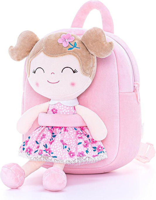 Gloveleya Toddler Backpack Baby Girl Gift Plush Bag Diaper Bag Plush Printed Sakura Backpack 9 Inches
