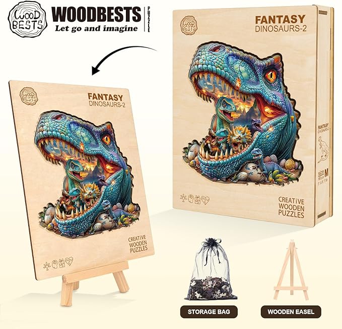 WOODBESTS Wooden Puzzles for Adults, Fantasy Dinosaurs Wood Puzzles Adult(230 Pieces, L, 13.4 * 12.9in), Unique Shape Wooden Animal Jigsaw Puzzles, Birthday Gifts for Adults Family Game