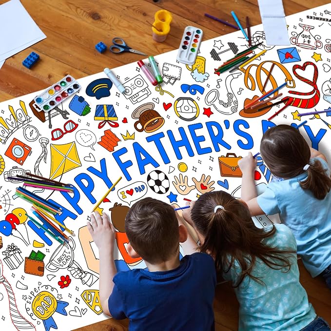 Fathers Day Coloring Poster for Classroom Wall - Versatile 31.5 x 72 Inches Fathers Day Themed Activity Poster/Table Cover, School Parties, Happy Fathers Day Decorations