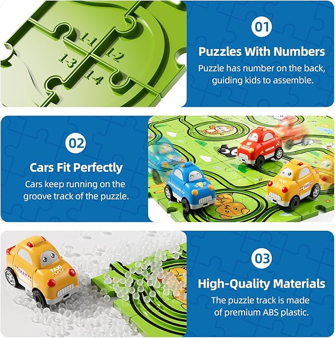 Bennol Toddler Toys Gifts for 2 3 4 5 Year Old Boys, 73 Jigsaw Puzzle Race Track Car Set Toys for Kids Boys Toddlers 1-3 2-4 3-5 4-6, Puzzle Tracks Car Toy Gifts for 2 3 4 5 Year Old Boy Kids