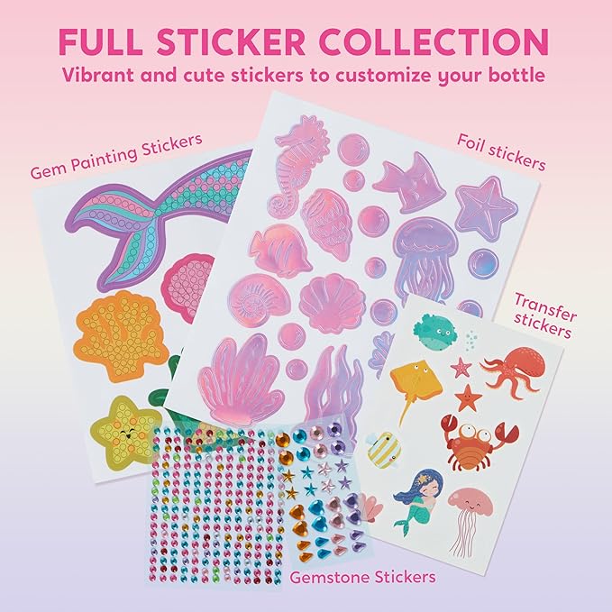 Klever Kits Decorate Your Own Water Bottle Kits for Girls Age 6+, Mermaid DIY Gem Diamond Painting Crafts, Girl Birthday Gift Arts and Crafts Fun Arts for Girls Birthday Christmas