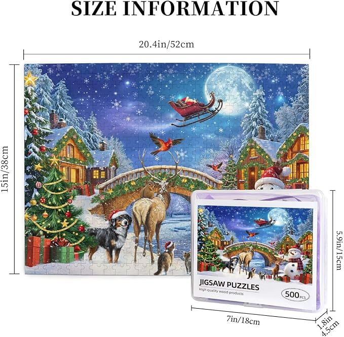 Christmas Puzzle Eve 500 Pieces Jigsaw Puzzles for Adults,Winter Santa Claus Decoration Christmas Jigsaw Puzzles 500 Piece Christmas Puzzle for Adults Winter Puzzle for Family Party Holiday